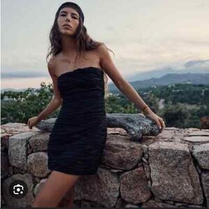 Linen Black Strapless Dress